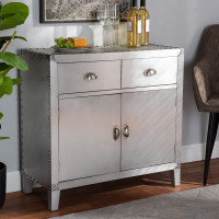 Baxton Studio LD18B051-Silver-Cabinet Romain French Industrial Silver Metal 2-Door Accent Storage Cabinet